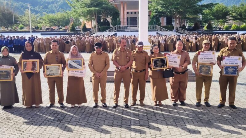 Bupati Touna, Ilham Lawidu Saat menyerahkan Piagam Penghargaan Inovasi Tahun 2025 Kepada Perangkat Daerah.