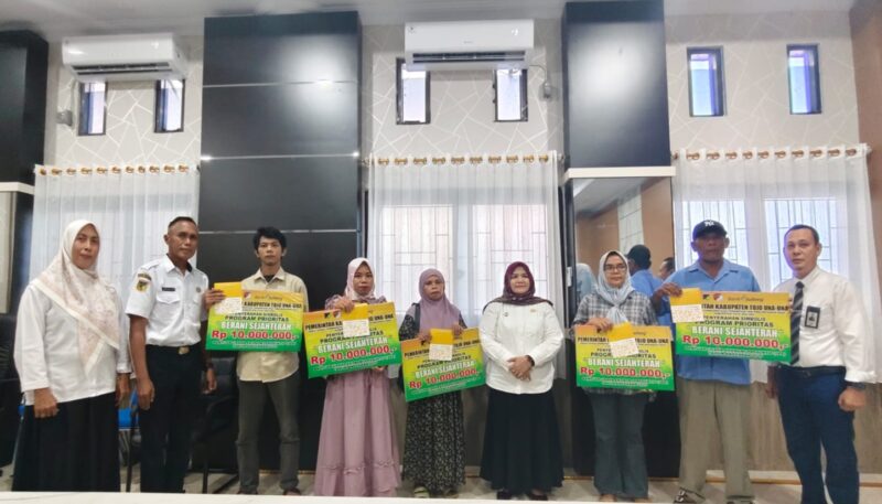 Wabup Touna, Surya Lapasiri Saat Menyerahkan Bantuan Bantuan Sosial Usaha Ekonomi Produktif.