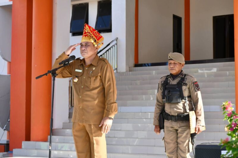 Asisten Bidang Administrasi Umum Sekretariat Daerah Touna, Alimuddin Muhamad Pimpinan Apel Bersama Memperingati Harganas.