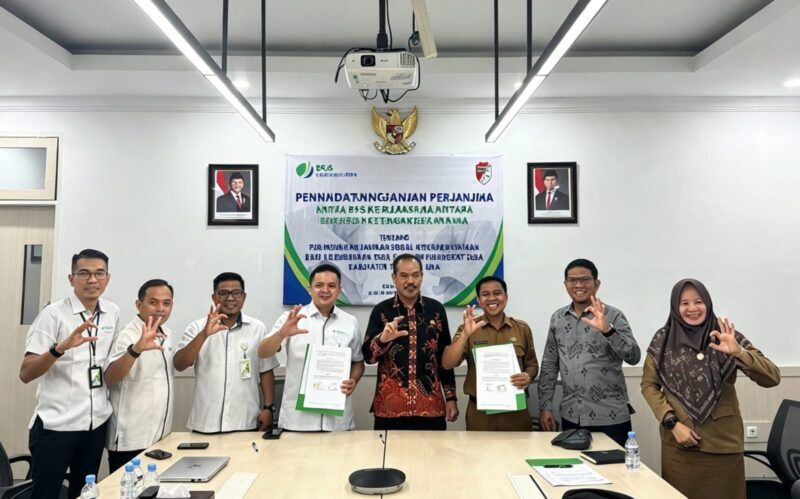 Pemkab Touna Bersama BPJS Ketenagakerjaan Menandatangani PKS Perlindungan Jaminan Sosial Ketenagakerjaan.
