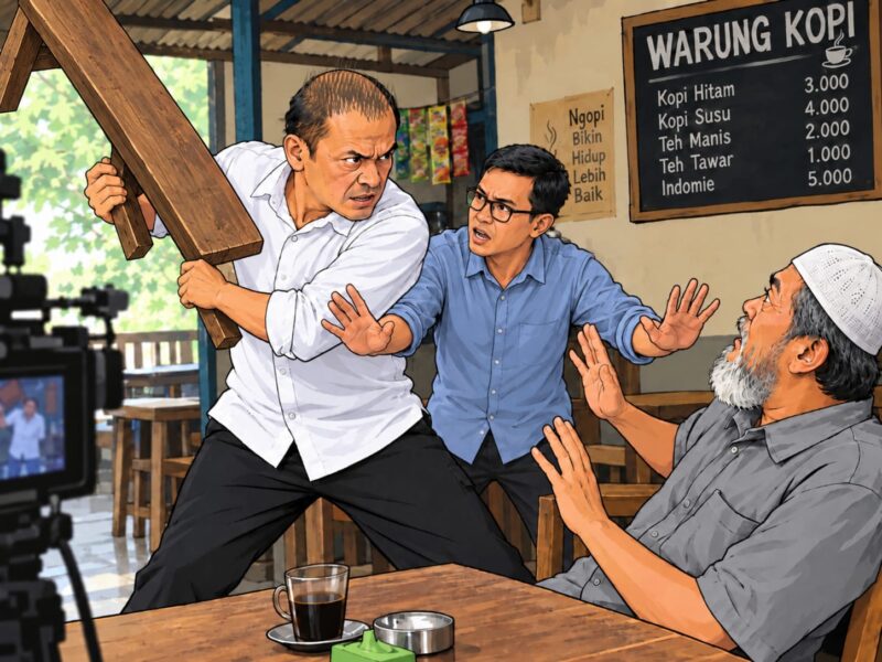 Foto Ilustrasi : Pelaku Saat Mengangkat Bangku dan Memberikan Perkataan Pengancaman Kepada Korban di Salah Satu Warung Kopi Yang Ada di Kelurahan Uemalingku.